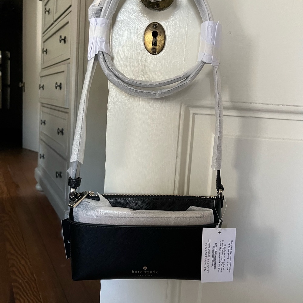 kate spade Black Leather Crossbody Bag with Gold Logo